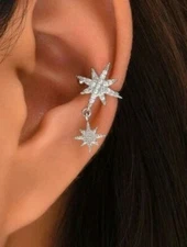 Starburst north star silver ear cuff