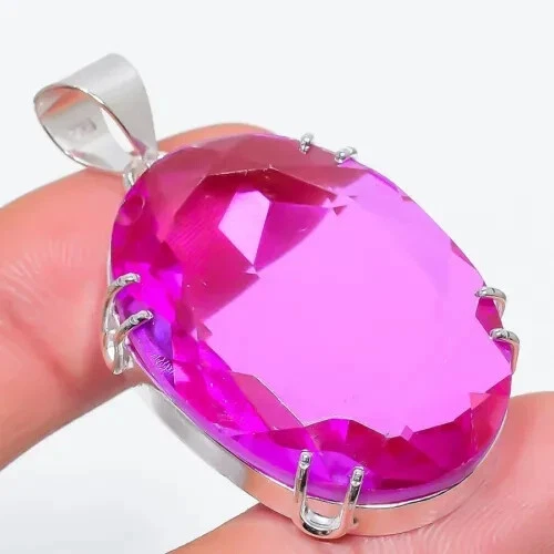 VETEMENTS Ciondolo Pietra Pregiata Tormalina Bicolore Argento Sterling 925 Ciondolo Gioielli 1 97"