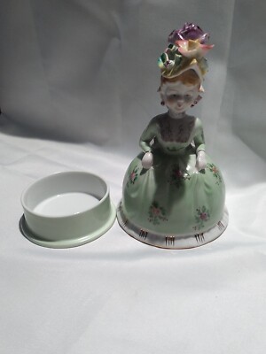 Vtg Mid Century Porcelain Doll Trinket Box Powder Box hand painted Ardalt Japan 
