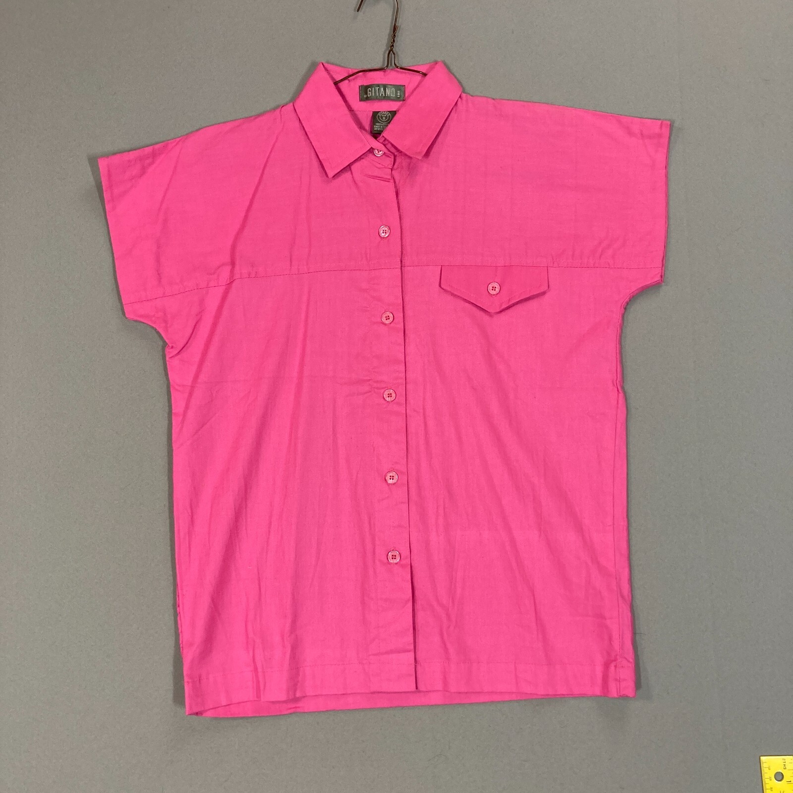 Women's S 80s 90s Button Up Shirt Pocket Oversized Minimalist Boxy Androgynous 