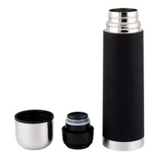 Image of 500ml Stainless Steel Thermo Flask, Rubber Grip, Insulated, Hot & Cold, Black