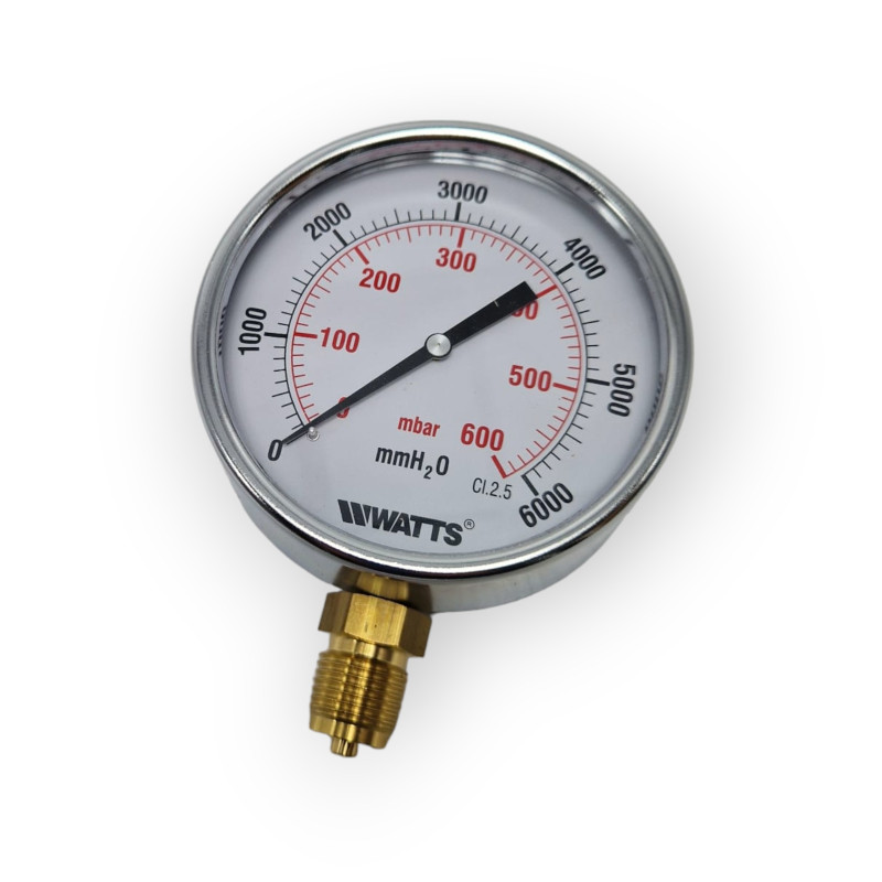 Manometro Bassa Pressione 6000 mmH2O Cassa Acciaio 100mm 1/2"