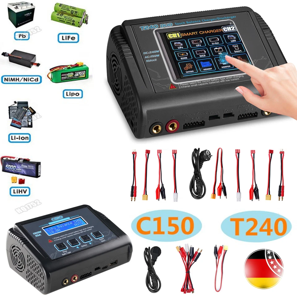 MARKENLOS HTRC T240 DUO C150 Lipo Battery Balance Ladegerät 10A AC/DC Dual RC Ladegerät