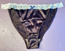 Women Panties,bikinis ILUSION Size M. Brown Satin Soft W/Fishnet Waistband decor
