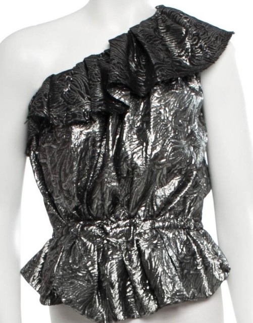 one shoulder silver top