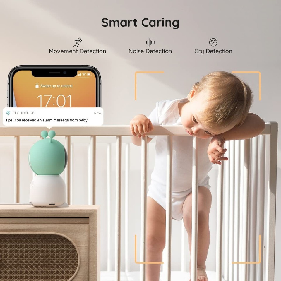 BOIFUN Baby Monitor Video, Controllo Tramite APP Mobile & Monitor LCD,Tracciamento Automatico,Rilevamento Di Suoni E Movimenti AI, Display 1080P Da 5 Pollici & 360° PTZ Telecamera, Audio A 2 Vie