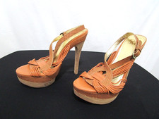 JOAN & DAVID Brown Snake Print Leather Ankle Strap Platform Stiletto Heels 7.5 M
