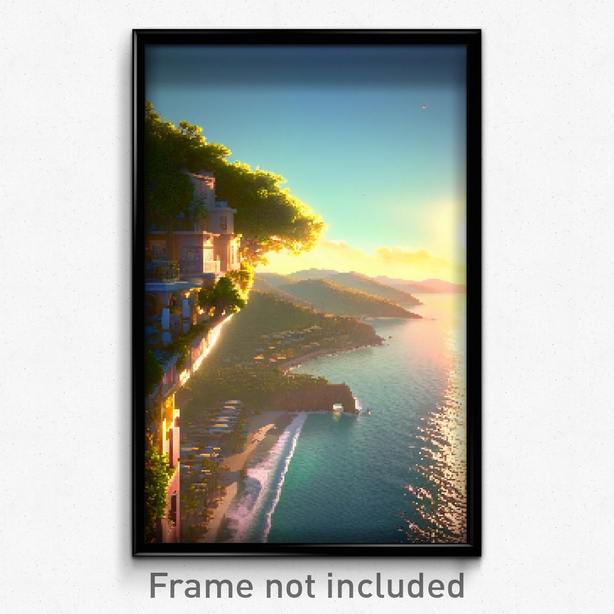 Pixel Art Poster - Buzzing Coast (8 Bit Psychedelic Trippy Video Game Print)