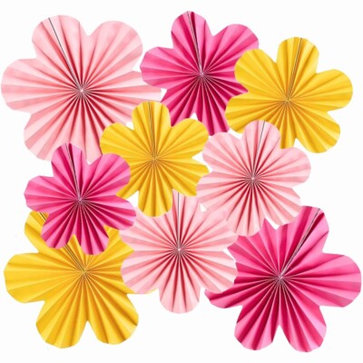 9 x  Party Deko Papier Blumen mit Aufhängen Draht, Dekoration für Hochzeit feier