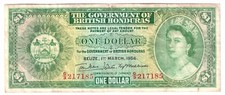 British Honduras Banknote 1 Dollar 1956 P28a VF Queen Elizabeth Rare Key Date