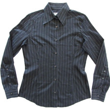 Dolce & Gabbana women black pinstripe dress shirt logo shell buttons 46 Italy/L