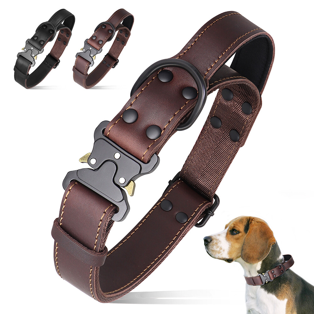Leder-Hundehalsband Verstellbar – Braun, Größe L, Mit D-Ring Und Robustem Verschluss