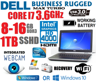 DELL LAPTOP BUSINESS RUGGED CORE I7 TURBO 3.6GHZ NOTEBOOK USB3 WIFI SSHD  CAMERA | eBay