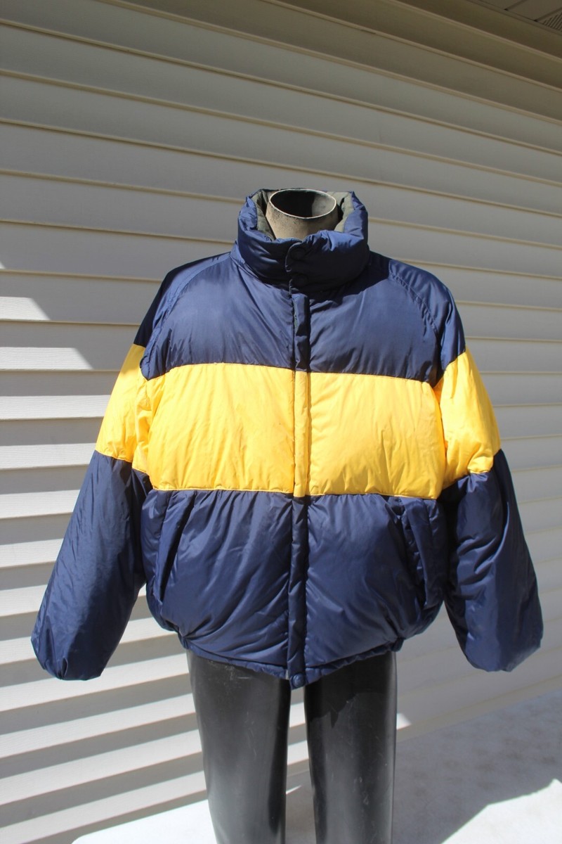 VTG Nautica Jacket Men's XL Puffer Duck Down Zip Navy Yellow