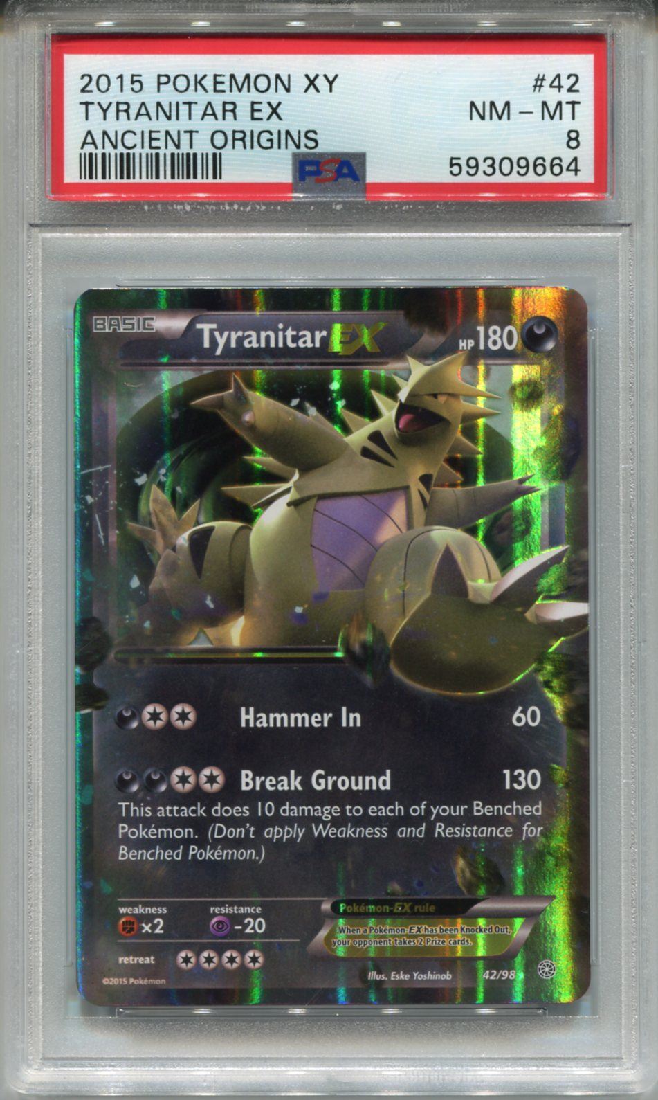 Pokemon X & Y Ancient Origins Card #42 Tyranitar Ex Holo PSA 8