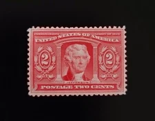 1904 2c Thomas Jefferson, Louisiana Purchase, Carmine Scott 324 Mint F/VF NH