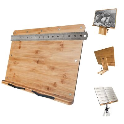 NUNET X-Large 16'' x 12'' Height Adjustable Bamboo Book Stand w. Magnets/Ruler ...