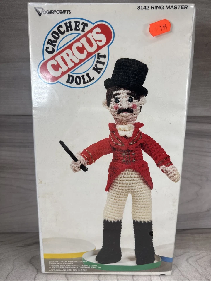 Vogart Crafts CIRCUS Crochet Doll Kit #3142 RING MASTER Vintage New SEALED - Image 2 of 4