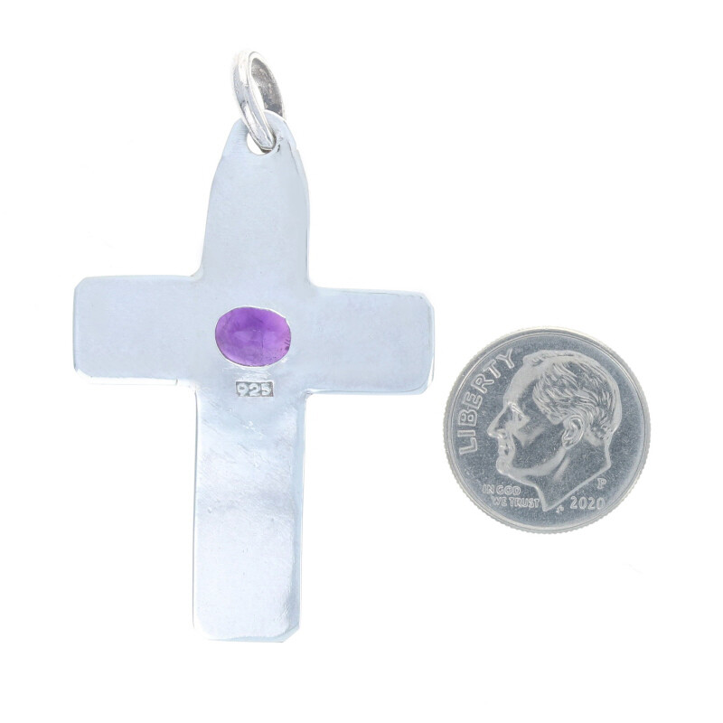 Sterling Silver Amethyst Scrollwork Cross Pendant… - image 3