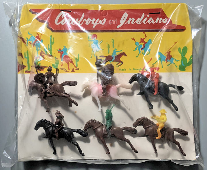 vintage 1960s set of 6 Cowboys & Native Americans on Horseback