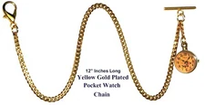 Gold Plated 12 Inches Pocket Watch Chain With Ornate Extended Fob Chain