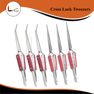 6.25 Inch Cross Lock Tweezers - Fiber Grip Oval Design For Jewelry Making & Bead Work
