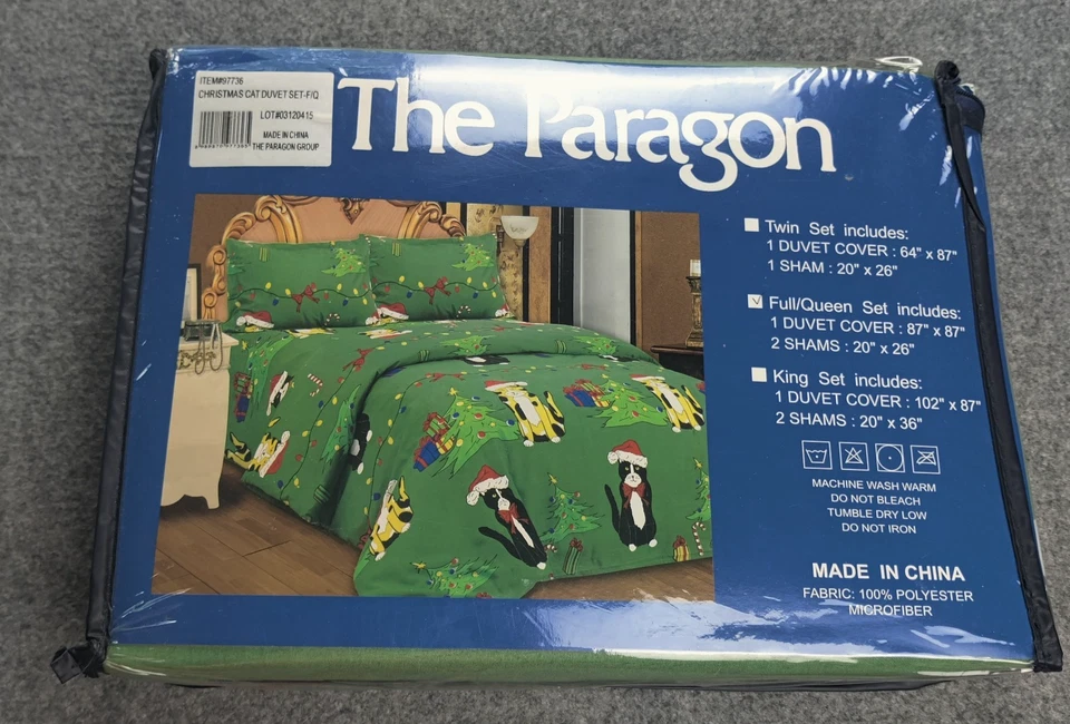 Edredón navideño vintage The Paragon Full Queen 2 gatos navideños falsos Foto 2 de 4