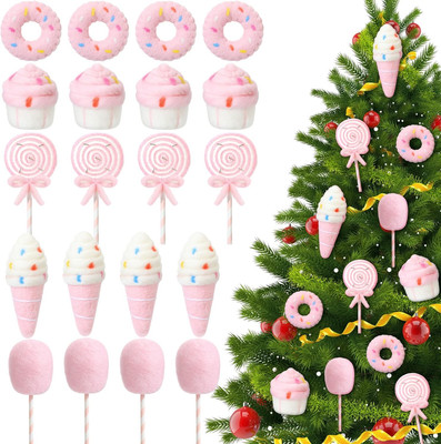 20 Pcs Christmas Felt Wool Dessert Ornaments Set Christmas Tree Felt Hanging Orn
