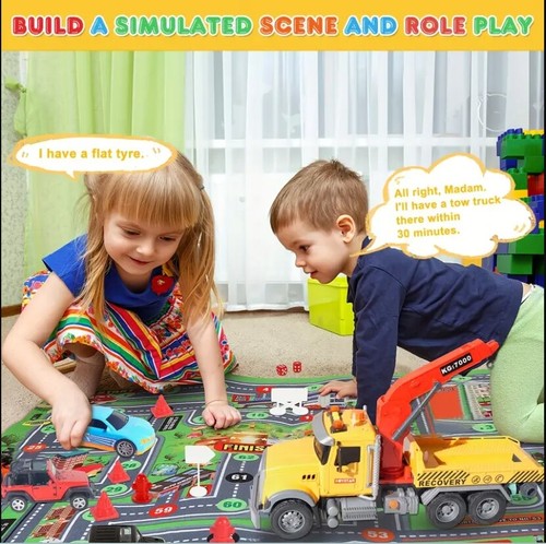 Kids Rescue Wrecker Tow Truck Set Recovery Crane Wth Hook and Sound Car Activity - Picture 7 of 11