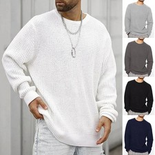 2025 New Men's Casual Sweater Round Neck Long Sleeve Knitted Sweater Solid Color