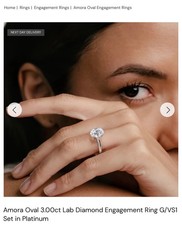 Amora Engagment Ring 3 carat lab grown diamond Platinum band