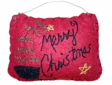 Merry Christmas Felt Mini Pillow Christmas Ornament Primitive Tree 4x3