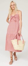 Minkpink Jeeta Pink Patterned Midi Strappy Sun Dress Knot Bow Front M Medium