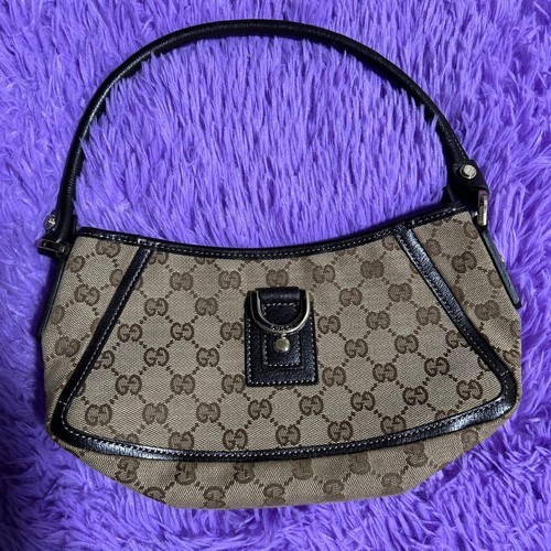 Gucci Abbey D-Ring GG Canvas Small Shoulder Bag Beige Brown Black Leather FS