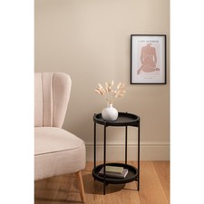  50cm 2-Tier Round Metal & wood Side End Table Living Room With Shelf Bedside