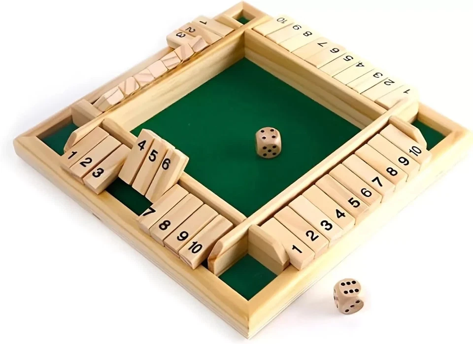 Wooden Shut The Box Board Game 10 Number Sided Dice Set for 2 to 4 Players - Image 4 of 4
