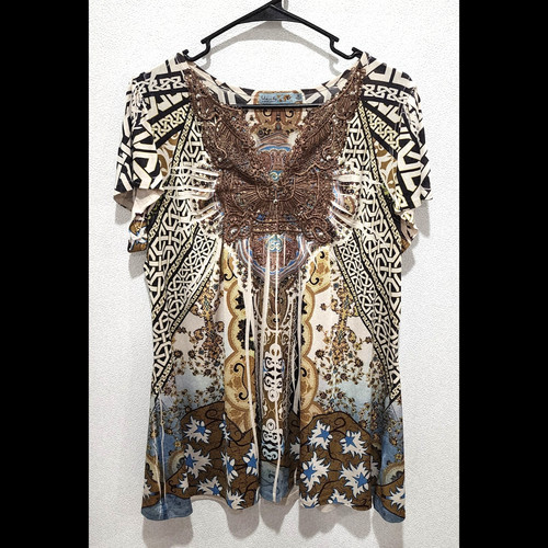 Unity World Wear Top Size 1X Tan Biege Crochet 22 P2P Whimsical Boho flaw