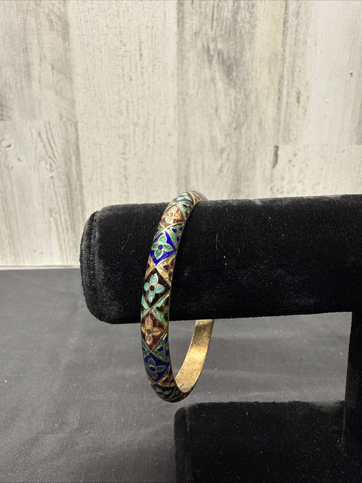 Colorful Bangle Bracelet Flower Pattern Gold Tone - image 3