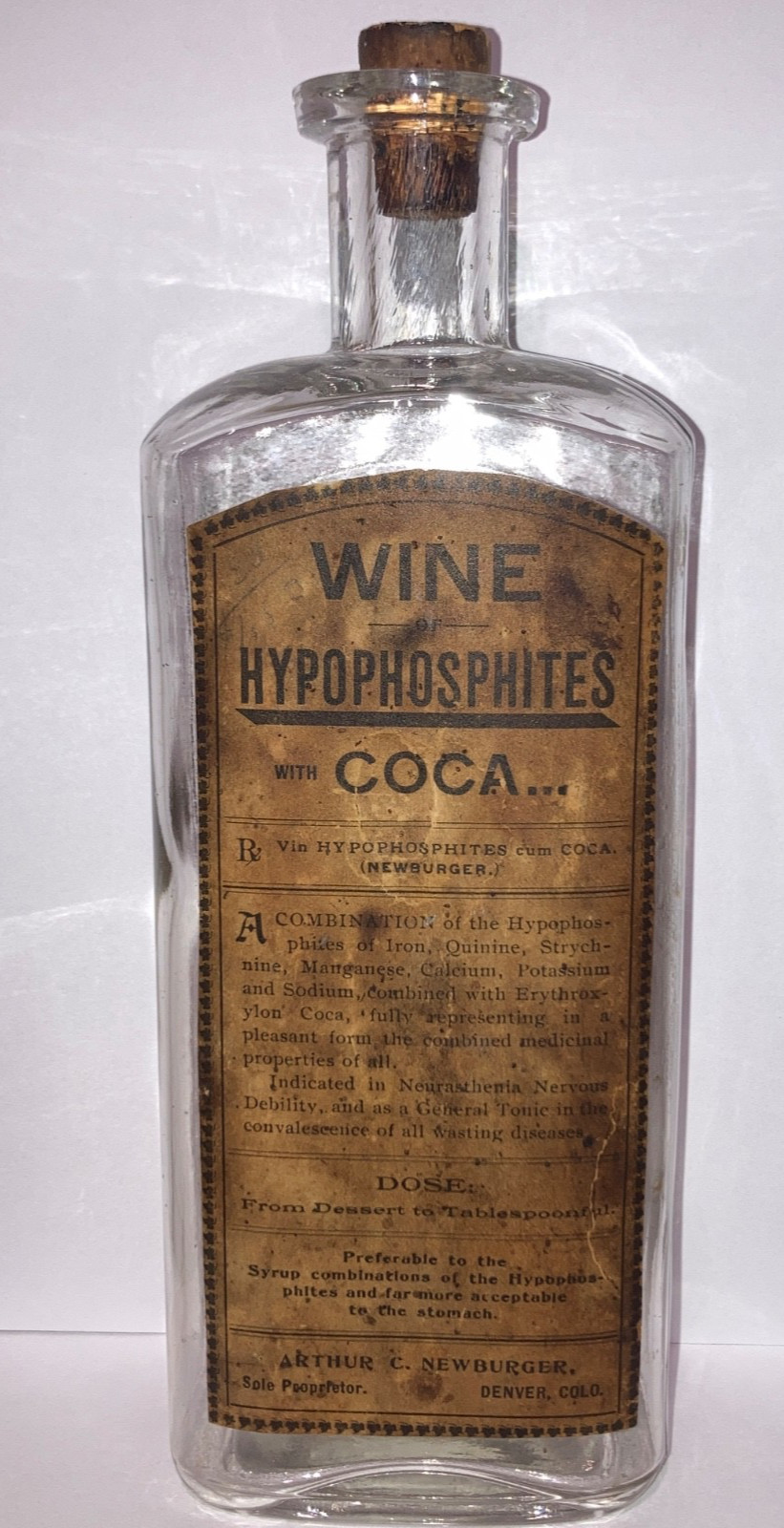 Empty 1800s Cocaine wine with hypophosphites antique pharmacy apothecary RARE