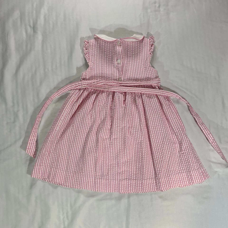 Hartstring Girls 4T Sleeveless Pink & White Checked Seersucker Dress Tie Back - Image 2 of 4