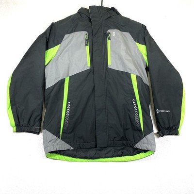Free Country Youth Large Gray Green Hooded Winter Jacket Fleece Lined Full Zip