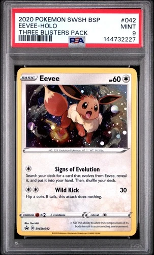 2020 POKEMON SWSH BLACK STAR PROMO THREE BLISTERS PACK #042 EEVEE-HOLO PSA 9