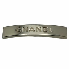 Chanel Logo Plate Barrette Hair Clip Hair Pin Silver Accessory w/Box Women's JP