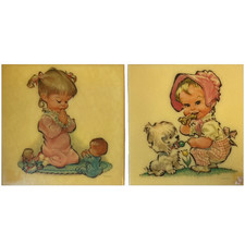 Vintage 1960 s CROFTIN Baby Girl Wall Decor SET OF 2 Plaques Pete Hawley Signed
