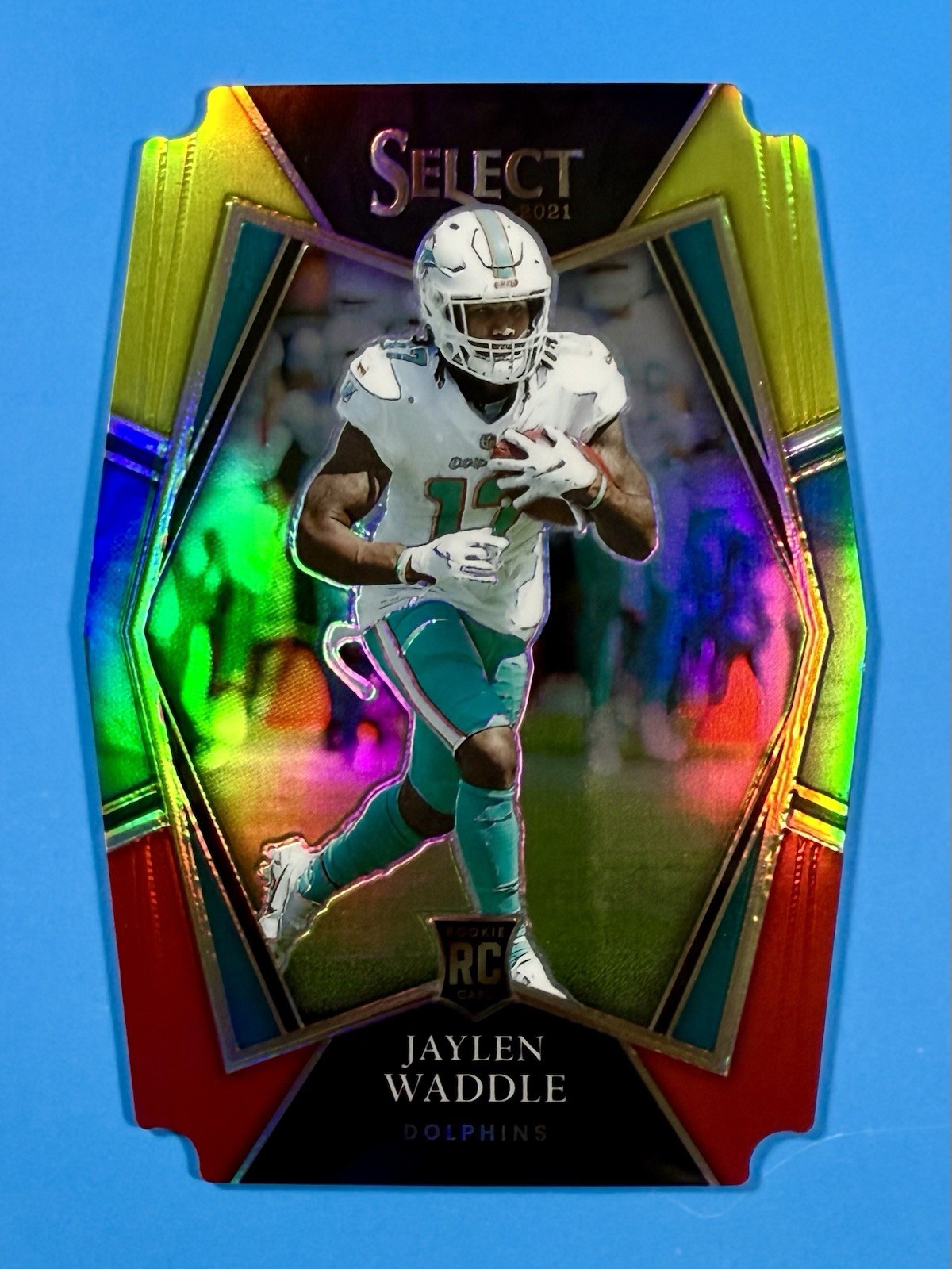 2021 Panini Select - Premier Level Jaylen Waddle #148 Red & Yellow Prizm Die-Cut