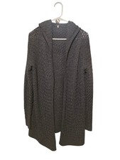 Muji Hooded Open Front Honeycomb Knit Long Wo...
