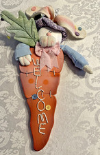 Wooden Easter Bunny Carrot Home Decor Wall Hanging Welcome Sign