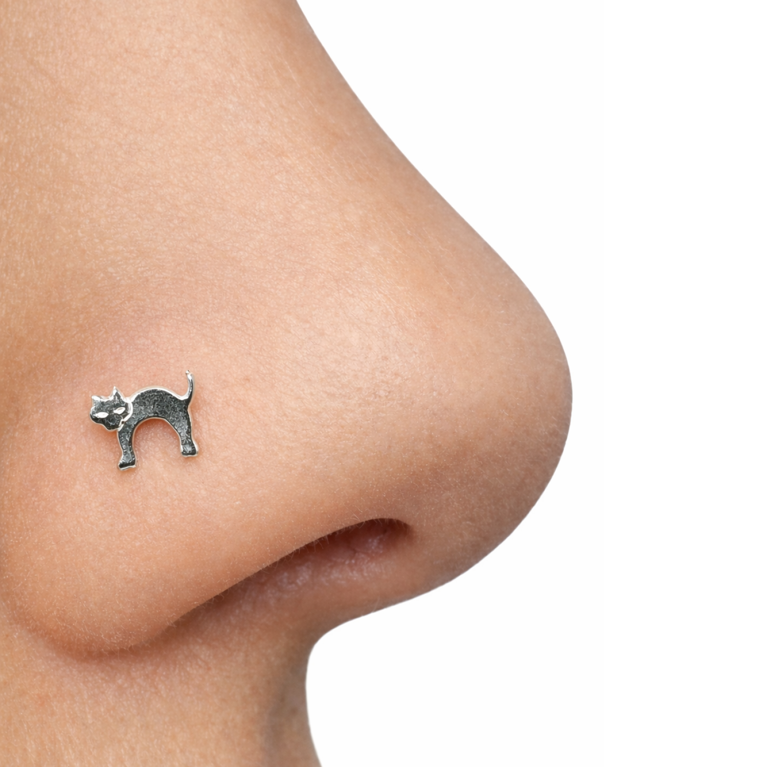 Nose Stud Cat Pet Scary Cat 22g (0.6mm) 925 Sterling Silver L Bent Stud Piercing