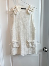 Zara Ivory Tweed Pocket Dress, Lined, SMALL
