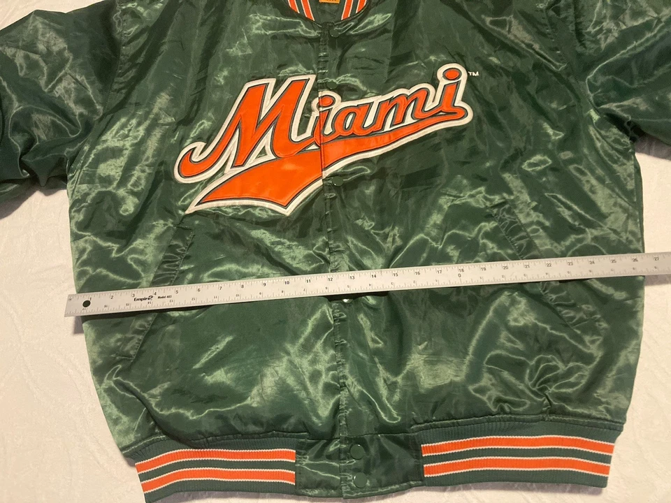 Vintage 90s NCAA Miami Hurricanes Satin Snap Bomber Jacket Big Logo Size 2XL - Image 3 of 4